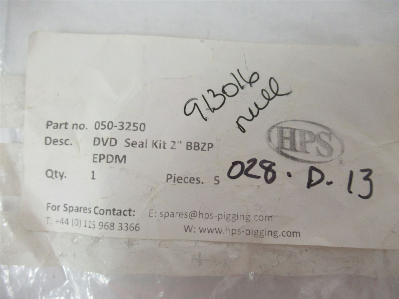 HPS Pigging 050-3250; DVD Seal Kit 2" BBZPEPDM