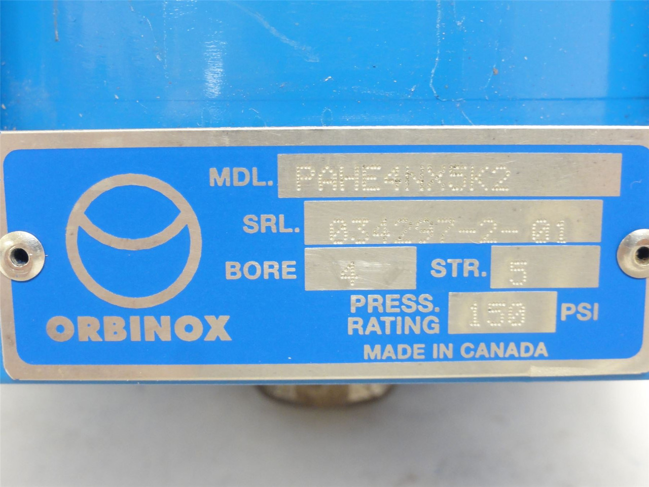 Orbinox PAHE4NX5K2; Air Cylinder; 4"ID x 5" Stroke; 150PSI