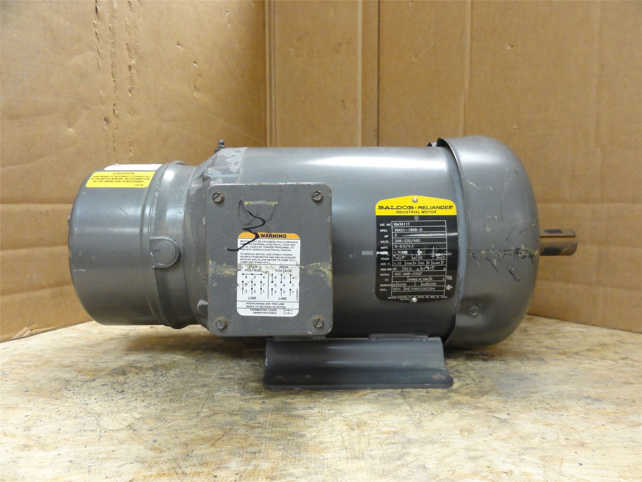 Baldor BM3611T; Brake Motor; 3HP; 208-230/460VAC; 1725RPM