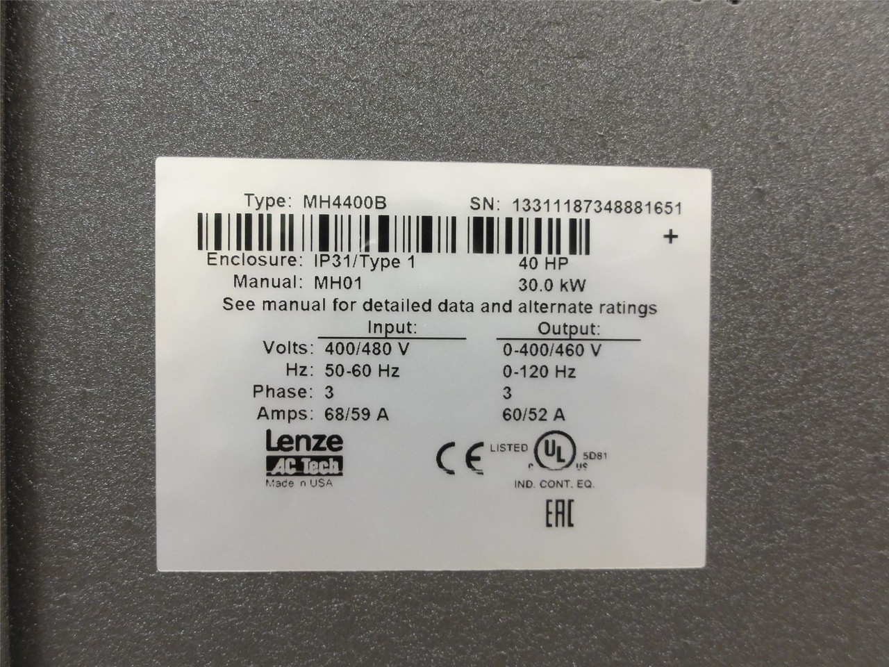 Lenze MH4400B; AC Drive; 40HP; 400-480VAC
