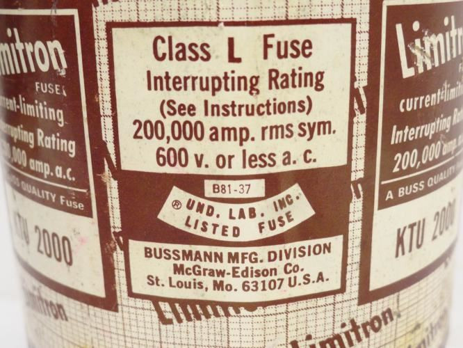 Bussmann KTU-2000; Fast Acting Fuse; 2000A; 600VAC/340VDC