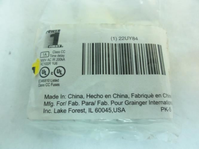 Power First 22UY84; Lot-5 Time Delay Ceramic Fuses; 1A; 600V