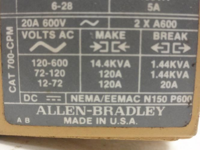 Allen-Bradley 700-P400A1; Control Relay 10A 600V