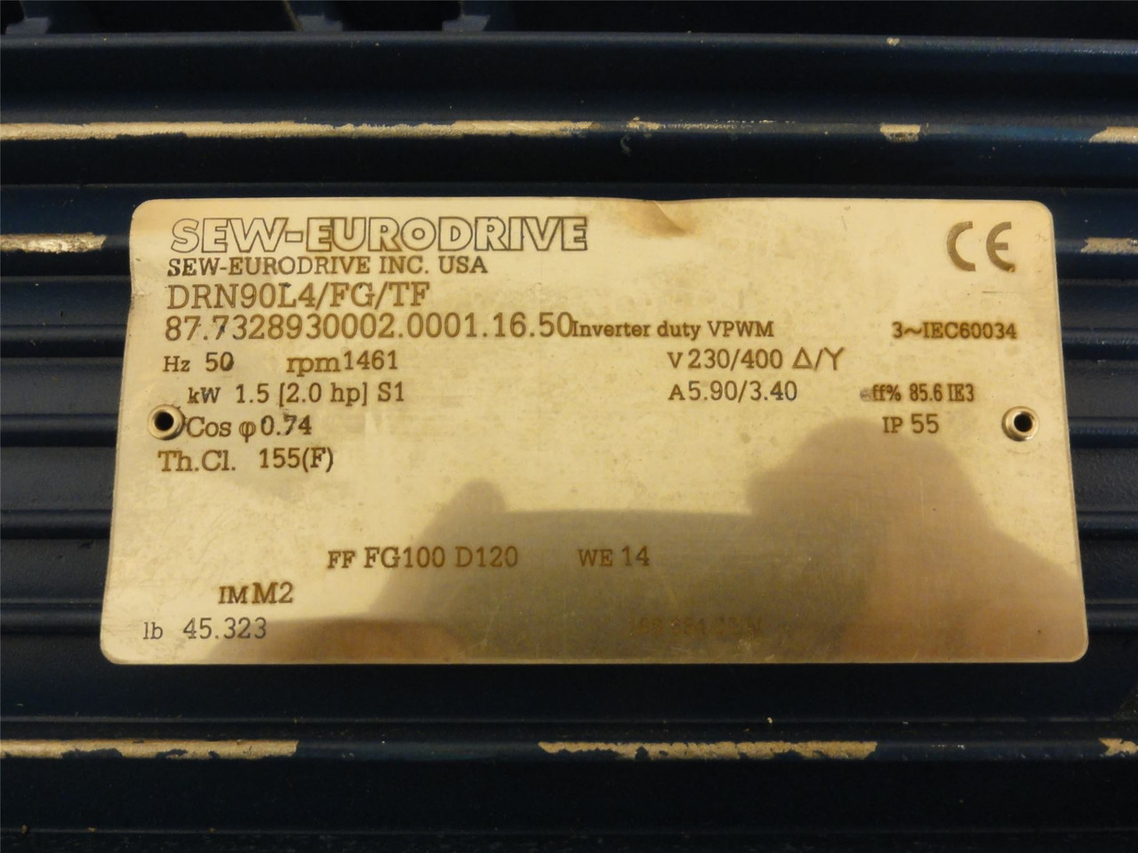 SEW DRN90L4/FG/TF; Motor; 2HP; 230/400VAC; 1461RPM; 3PH; 4P