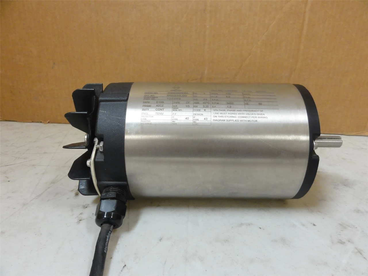 Leeson C42C34FC6A; Motor 1/3HP 115VAC; 3450RPM; No Shroud
