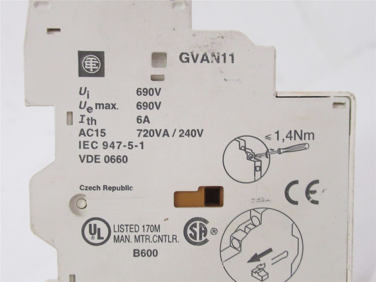 Schneider GVAN11; Auxiliary Contact Block; 1NO-1NC; 6A