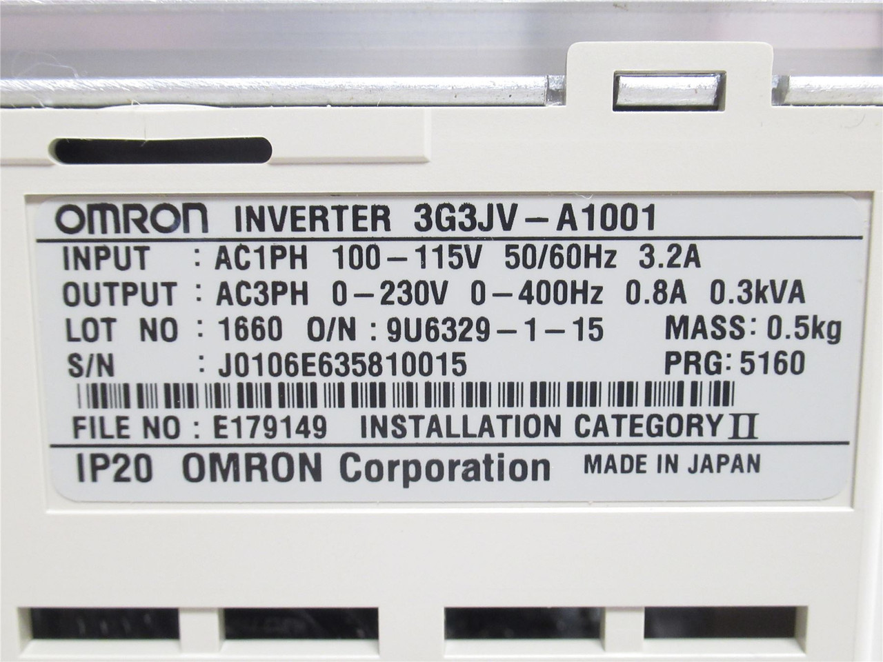 Omron 3G3JV-A1001; AC Drive 1Ph 115V IN / 3PH 230V 3.2A OUT