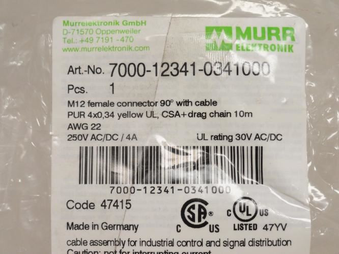 Murr 7000-12341-0341000; Connector; Female; 90Deg; 250VAC/DC