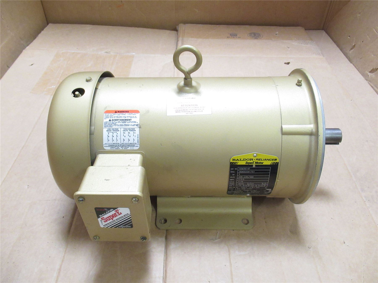 Baldor CEM3614T; AC Motor; 2HP; 230/460V; 1175RPM; 3PH; 60Hz