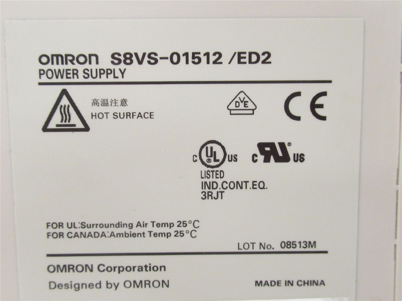 Omron S8VS-01512; Power Supply; 12VDC; 15W; 100/240VAC; 1.2A