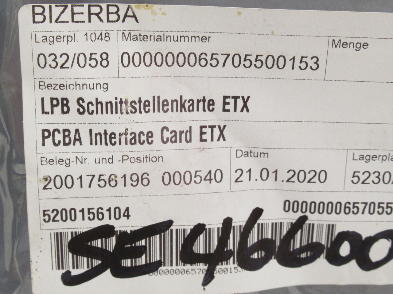 Bizerba 65705500153; PCB Interface Card ETX
