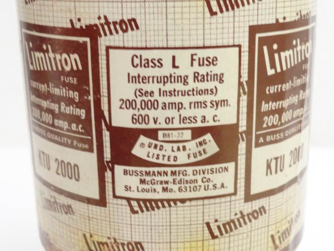 Bussmann KTU-2000; Limitron Fuse; 2000A; 600VAC; Fast Acting