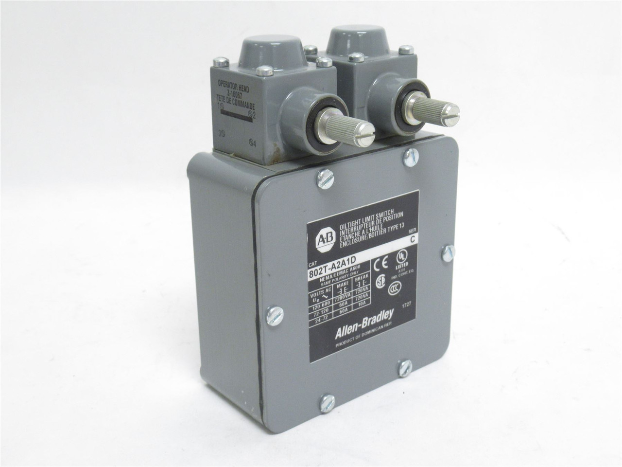 Allen-Bradley 802T-A2A1D; Limit Switch; 2-Head; 10A; 600VAC