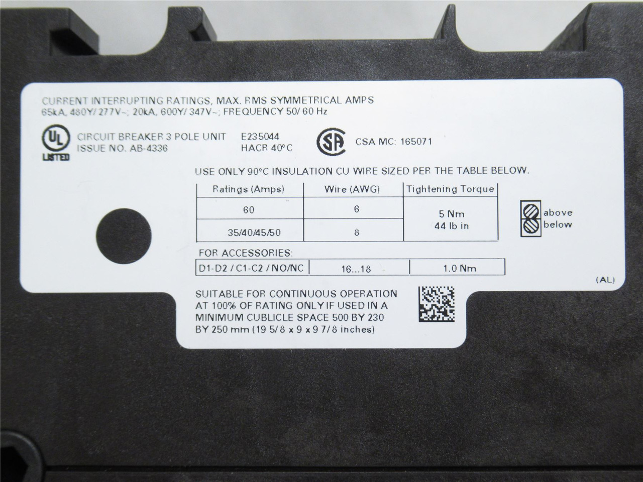 Siemens 3RV1742-5GD10; Manual Starter; 40A; 3P; 600V