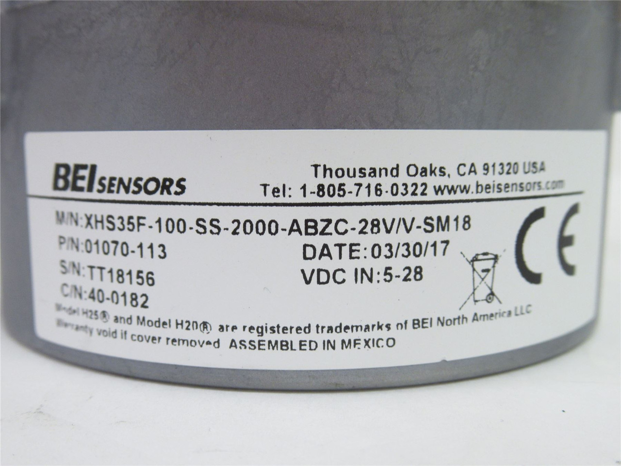 BEI Sensors 01070-113; Shaft Mounted Encoder; 5-28VDC; 1"ID