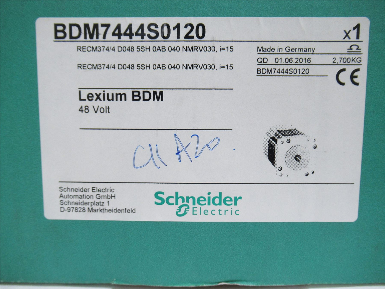 Multivac BDM7444S0120; DC Gearmotor; 15:1 RATIO; 48V; 200RPM