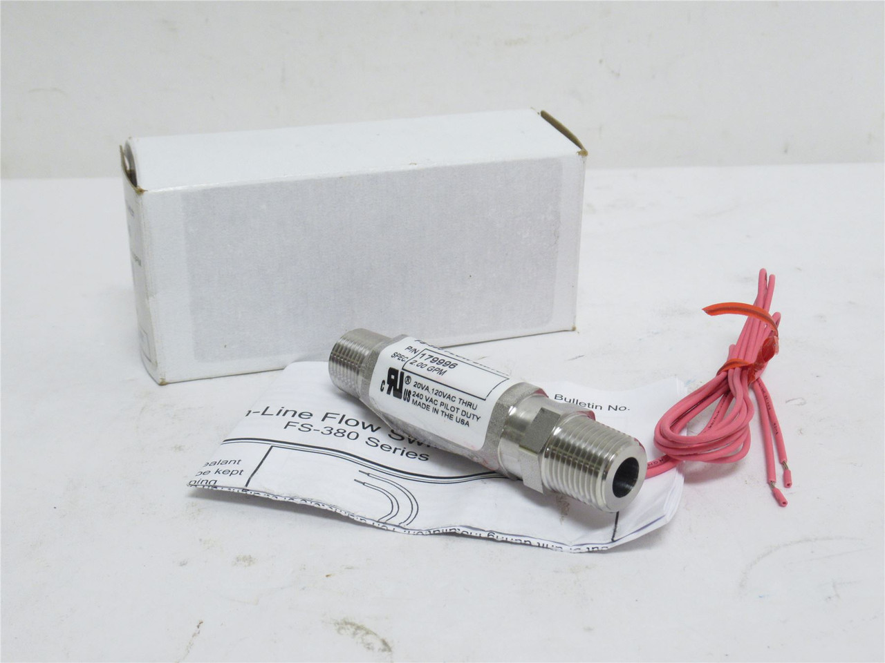 GEMS 179996; Liquid Flow Switch FS-380; SS; 3/8NPT; 1-2GPM