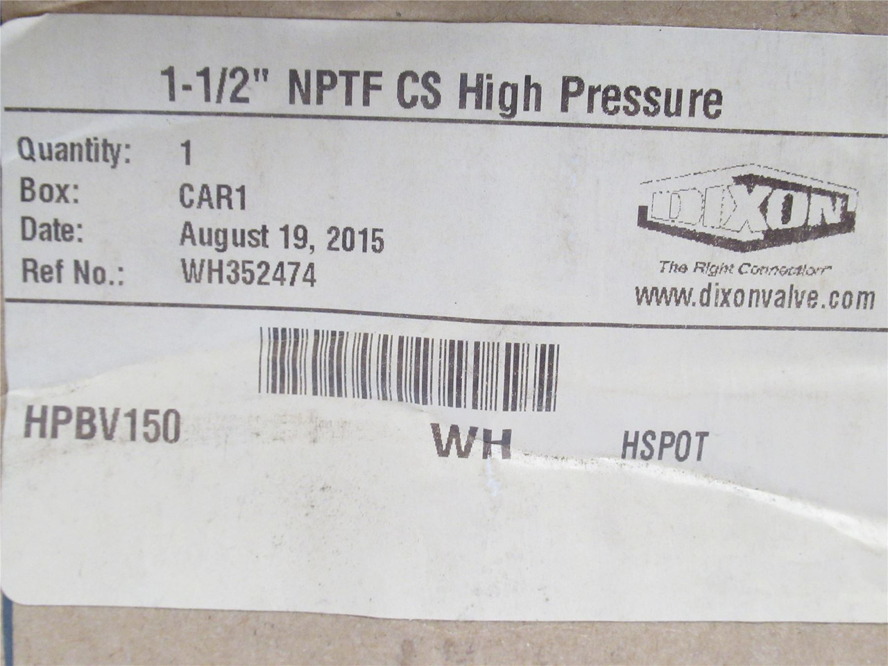 Dixon HPBV150; High Pressure Ball Valve; 1-1/2NPT; 6000PSI