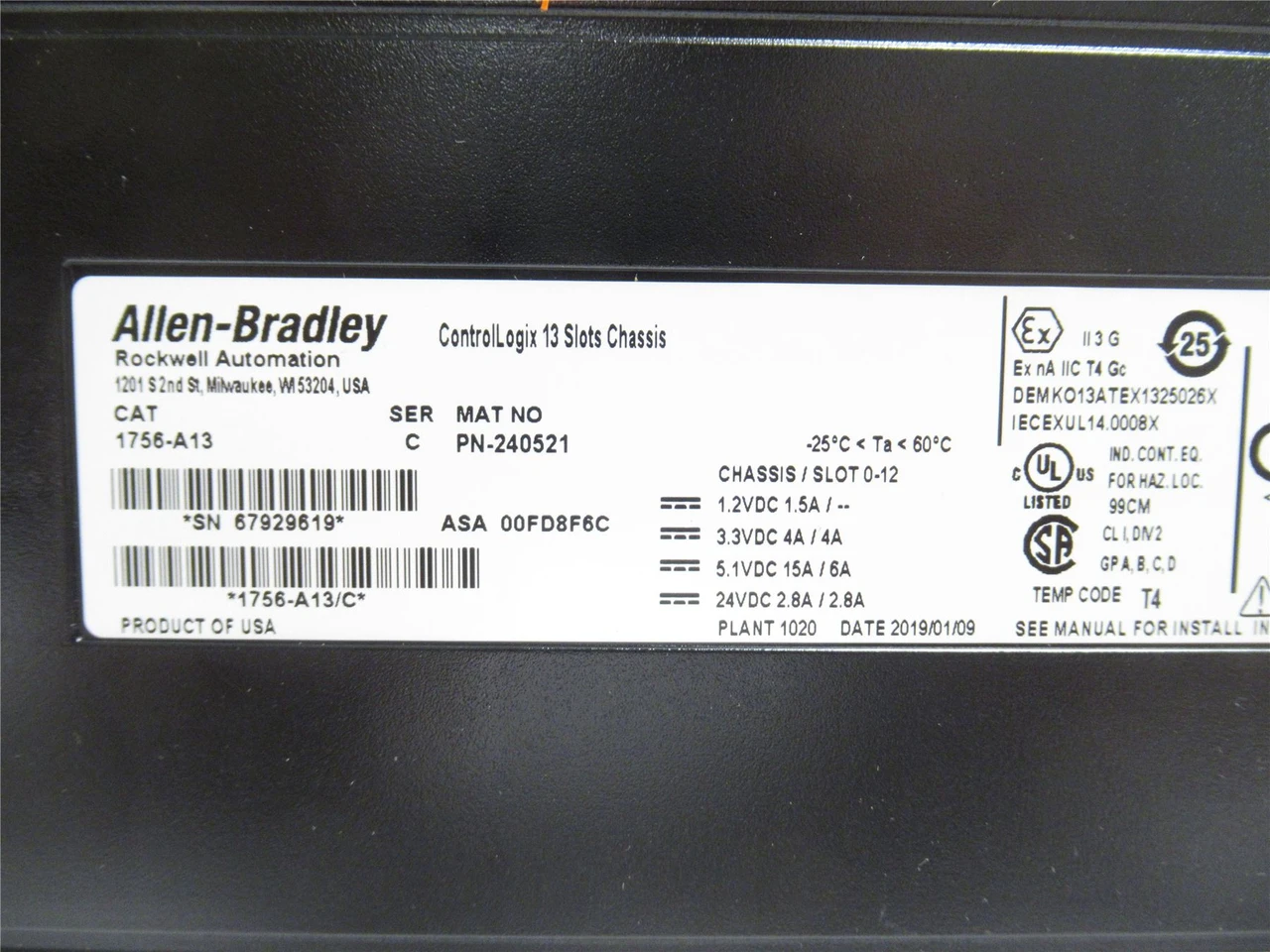 Allen-Bradley 1756-A13; Chassis Backplane; 24VDC; 13-Slot