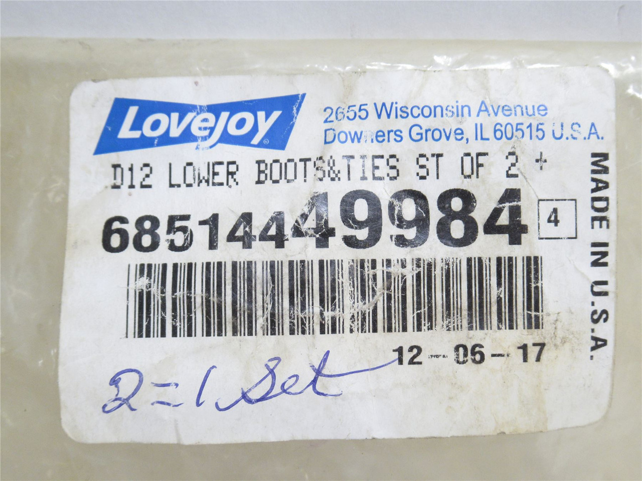 Lovejoy D-12 LOWER; One Set Lower U-Joint Boots; Size: 2