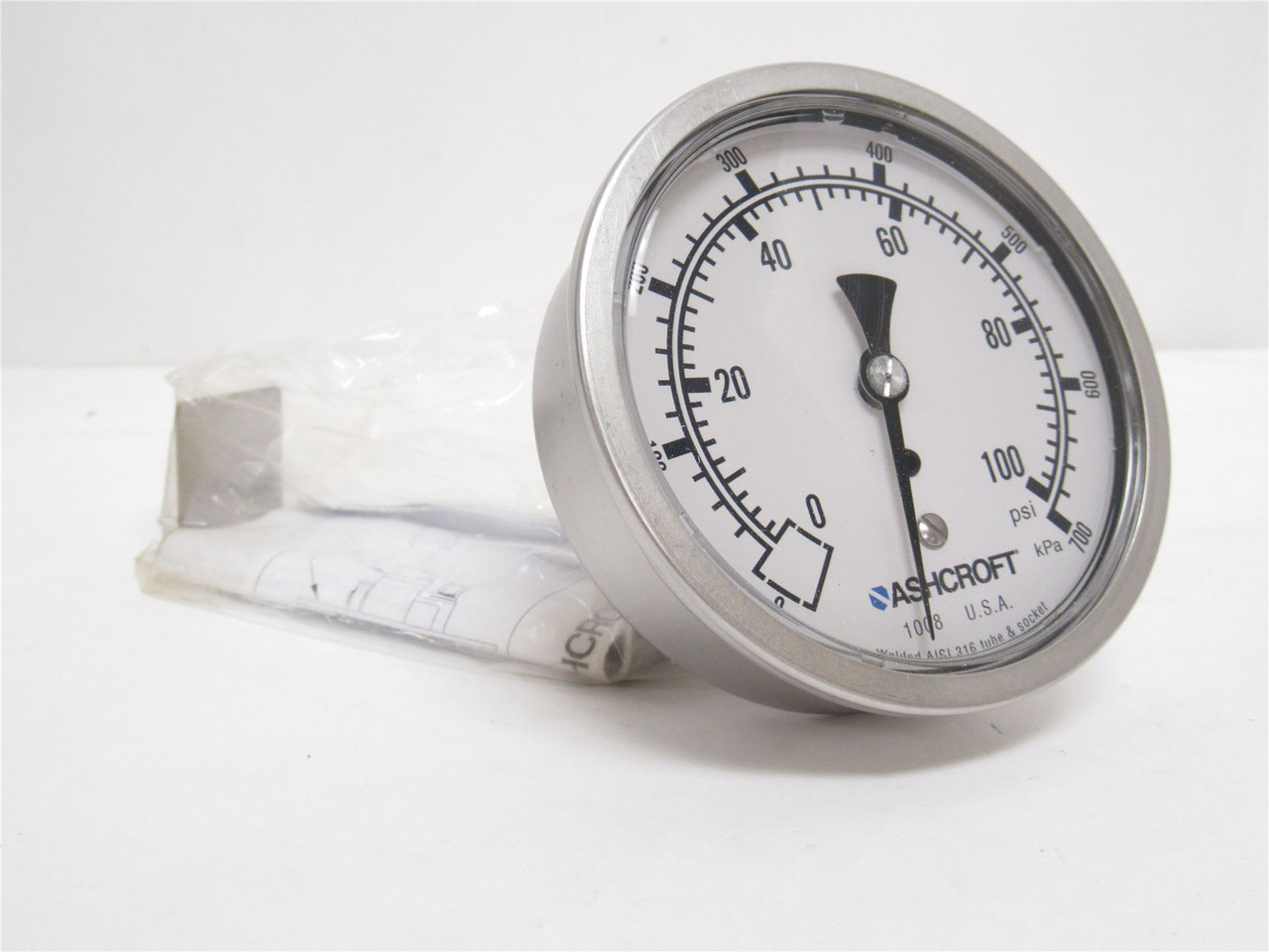 Ashcroft 101008S100; Liquid Fill Pressure Gauge 0-100Psi