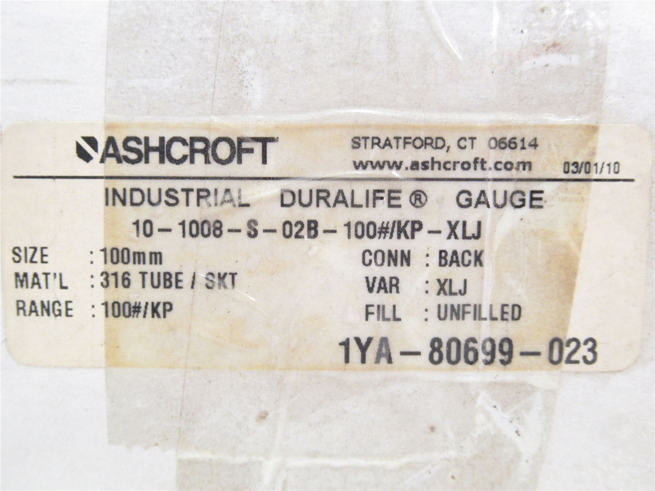 Ashcroft 101008S100; Liquid Fill Pressure Gauge 0-100Psi