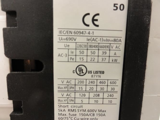 Dayton 2UXU7; IEC Contactor 50A 4P 600V Max; Coil: 24V