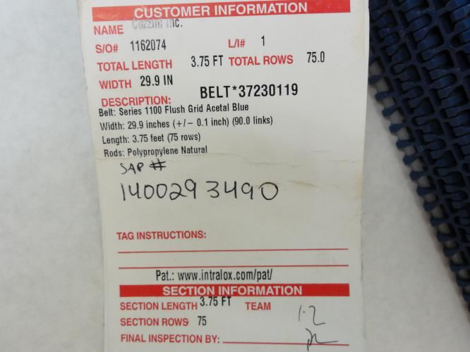 Intralox AN05500106; Flush Grid Acetal Blue; Series 1100