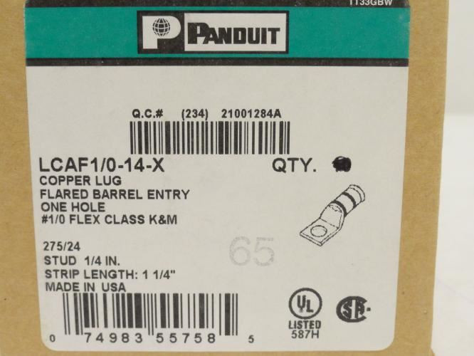 Panduit LCAF1/0-14-X; Crimp Terminal; 1/4" One-Hole; 1/0 AWG