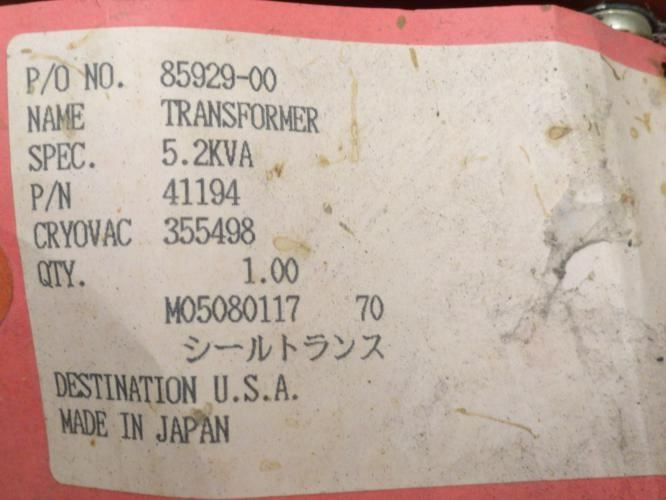 Yoshikawa FUR41194; Cryovac Transformer; 5.2KVA