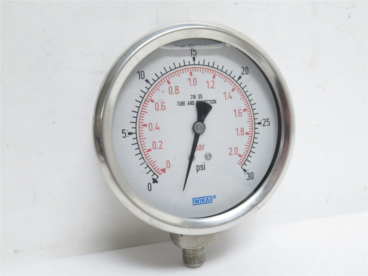 Wika 233-50-3.5-30; Pressure Gauge SS 0-30PSI 3.5"Dial 1/4NPT