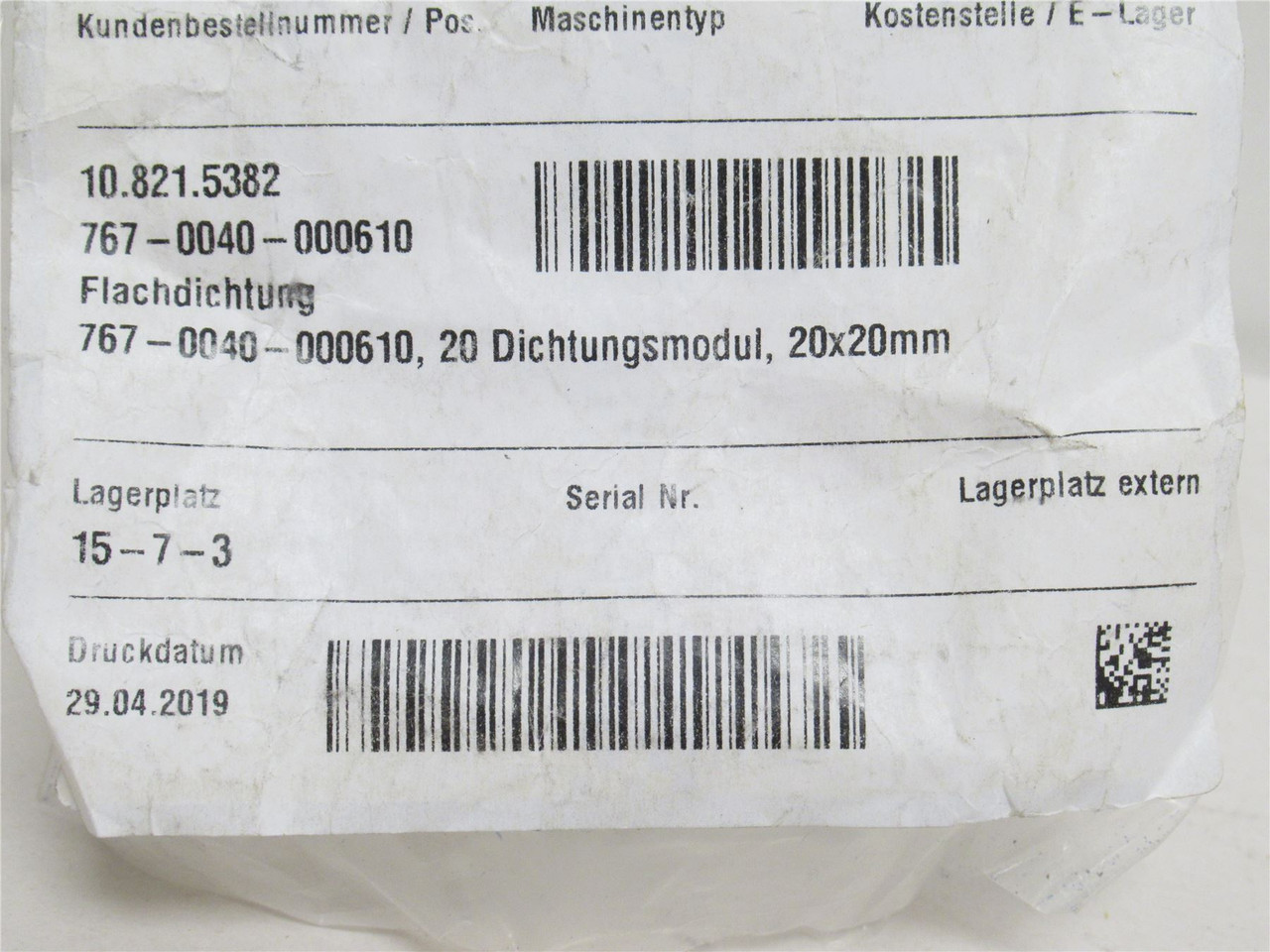 Multivac 108215382; Roxtec Multidiameter RM-20 Seal Module