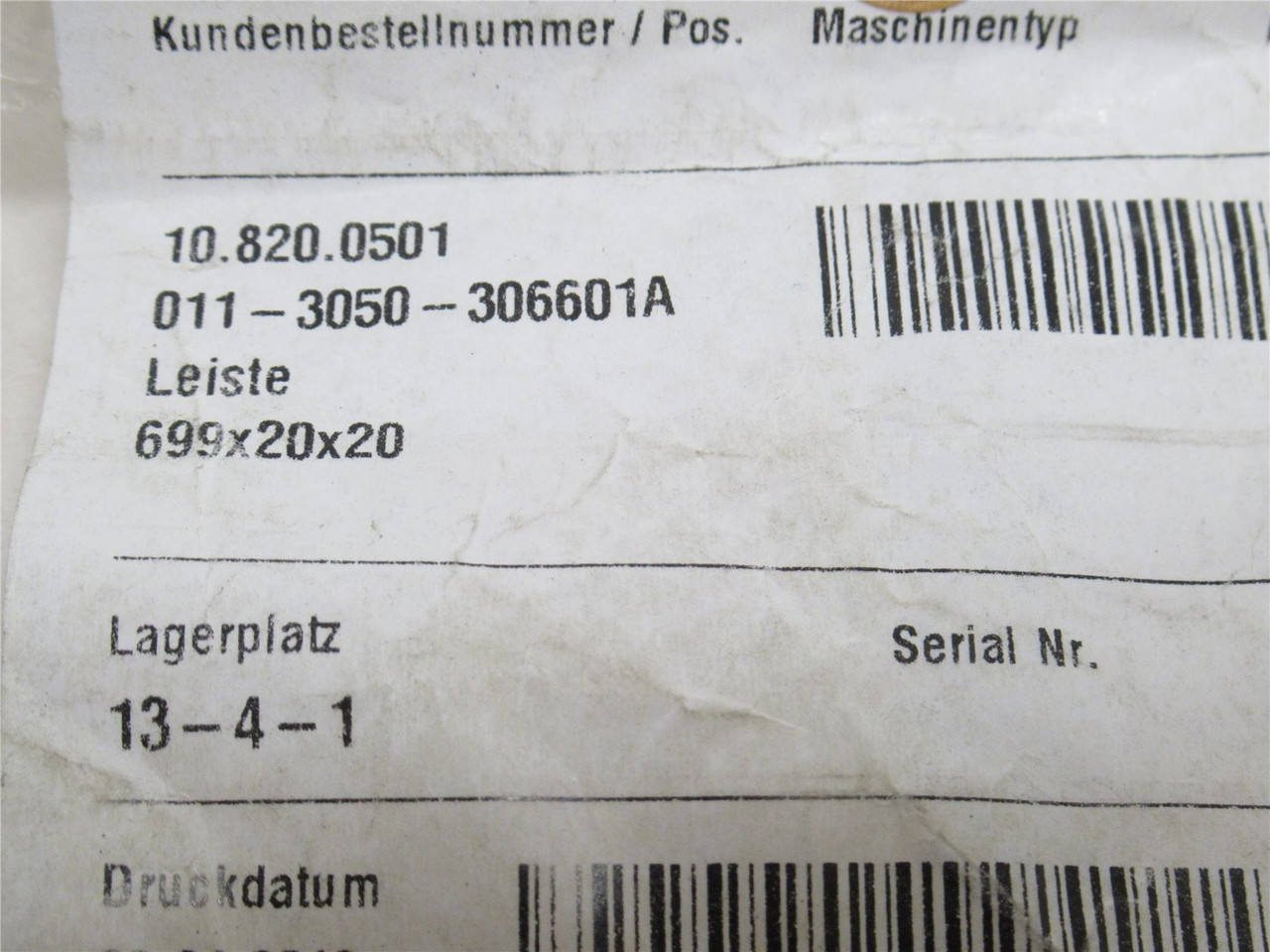 Multivac 10.820.0501; Plastic Bar; 699mm Long; 20mm Square