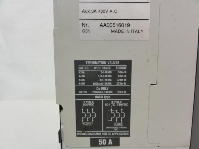 ABB S3H050TW; Circuit Breaker; 50A; 3P; 600VAC/DC