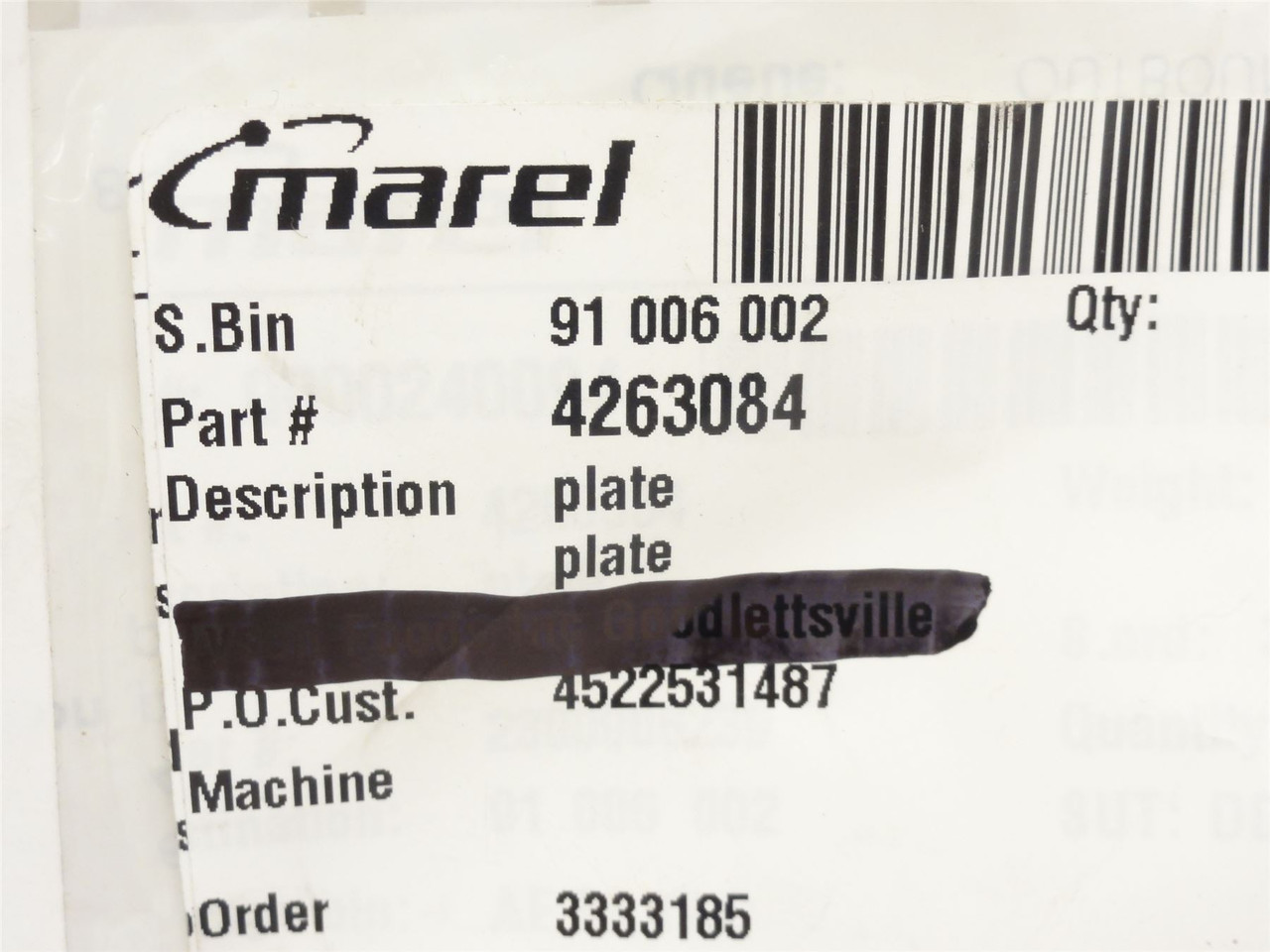 Marel 4263084; Knife Slicer Plate; SS; 4-7/8" Long; 1-3/4" W