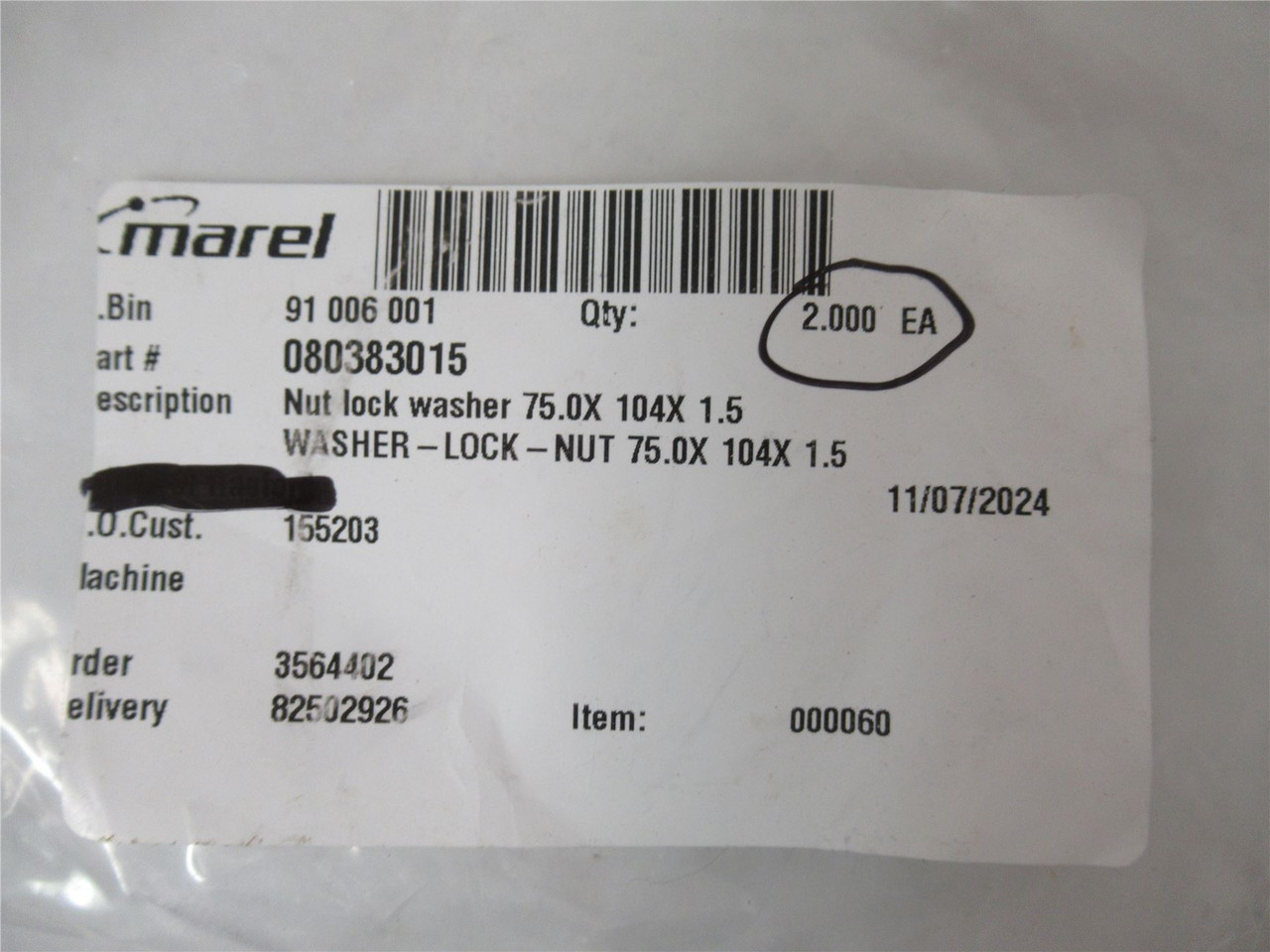 Marel 80383015; Lot-2 Nut Lock Washer 75x104x1.5
