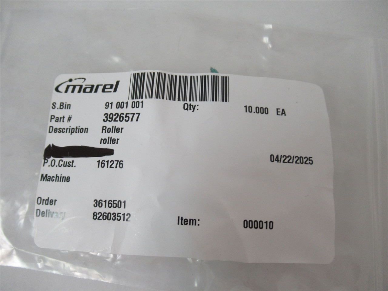 Marel 3926577; Lot-10 Roller .625" ID