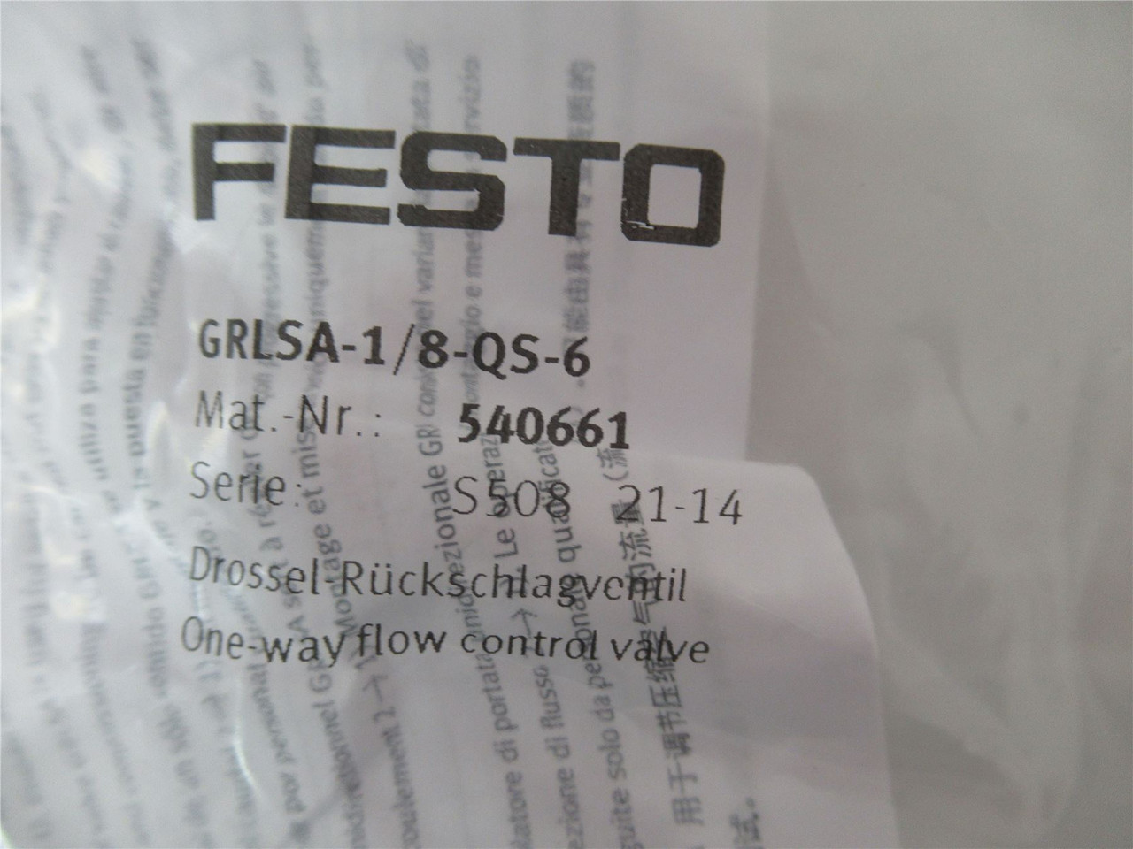 Festo GRLSA-1/8-QS-6; Flow Control MaleThread G1/8 PN540661