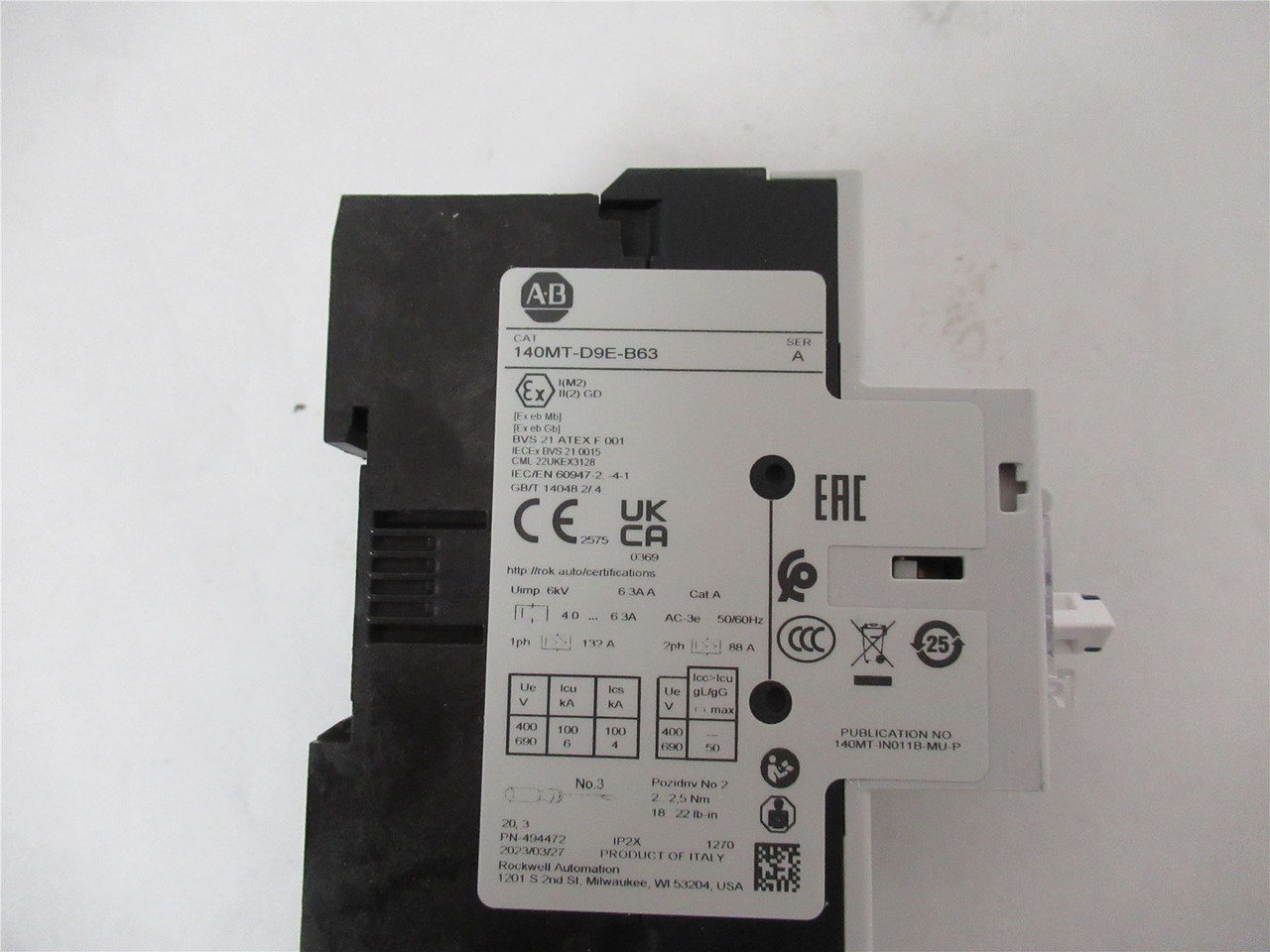 Allen-Bradley 140MT-D9E-B63; Manual Starter 406.3Amp