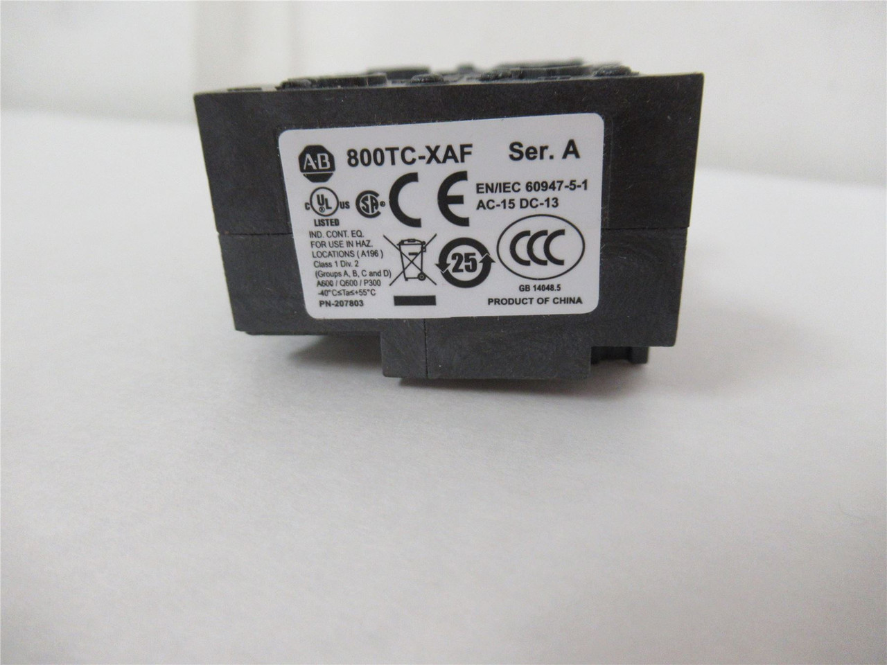 Allen-Bradley 800TC-XAF; Contact Block 1 NO 1 NC 10 AMP 600V