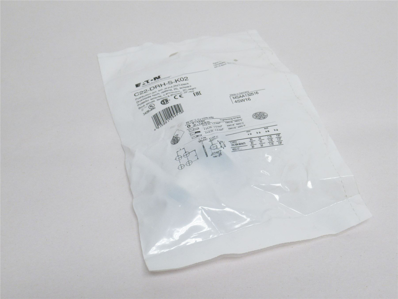 Eaton C22-DRH-S-K02; Compact Push-Button; 2-NC; 22.5mm