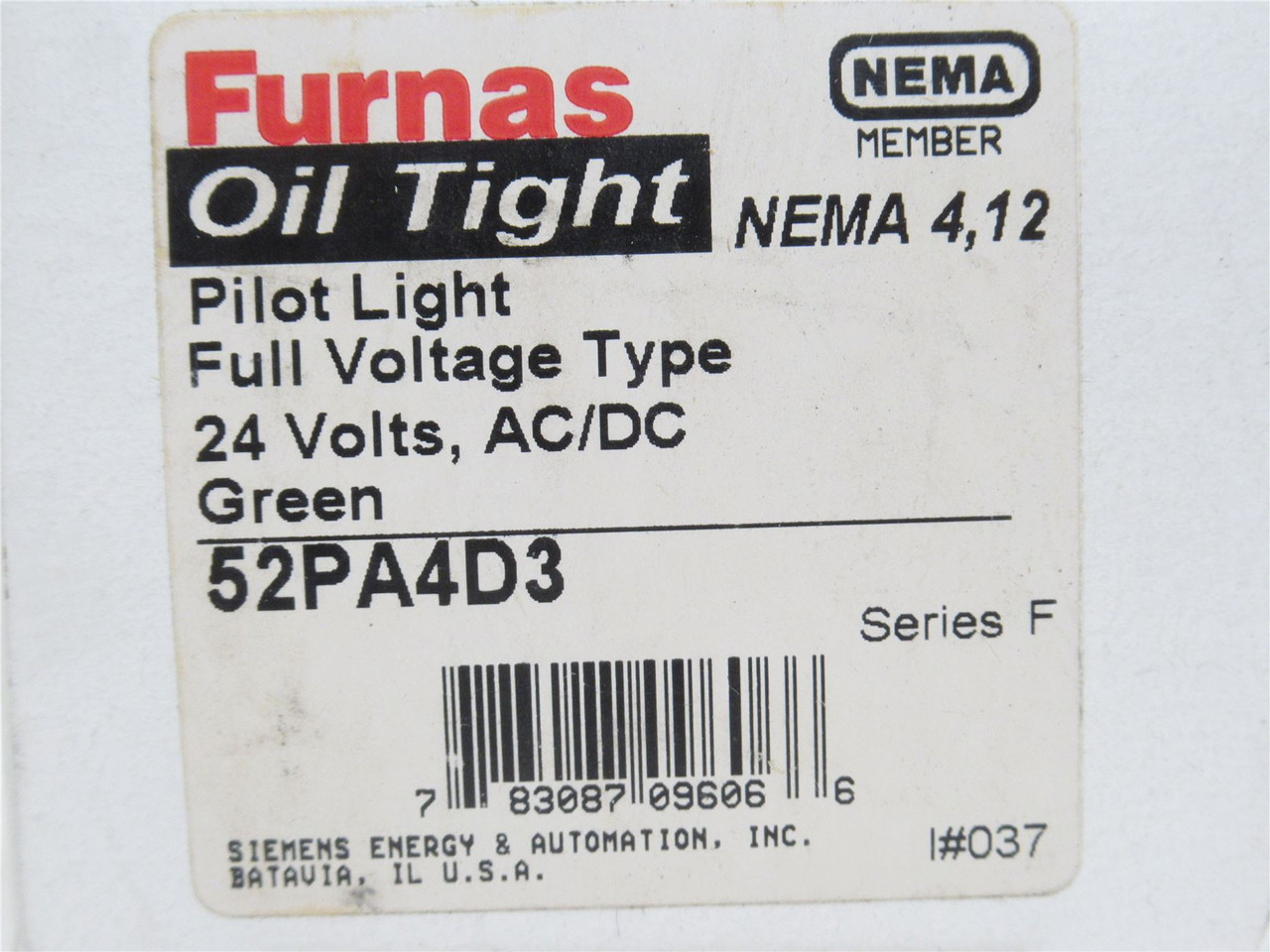 Furnas 52PA4D3; Furnace Control Pilot Light; Green; 24VAC/DC