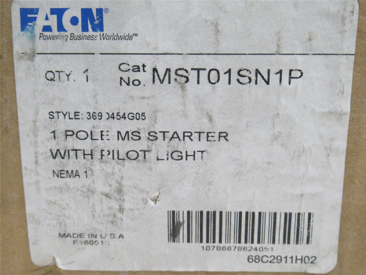Eaton MST01SN1P; Motor Starter W/Pilot Light; 1HP; 115-277VAC