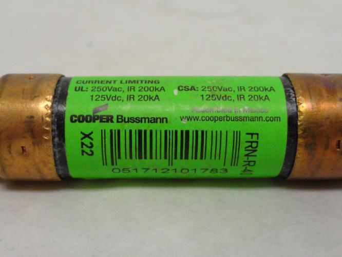 Bussmann FRN-R-40; Lot-3 Time Delay Fiberglass Fuse 40A; 250VAC
