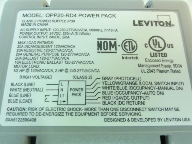Leviton OPP20-RD7; Power Pack; Control Input: 24VDC; 2mA