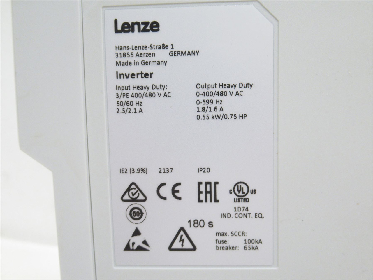 Lenze I55AE155F1AV10002S; Inverter Drive; 400/480VAC; 3/4HP