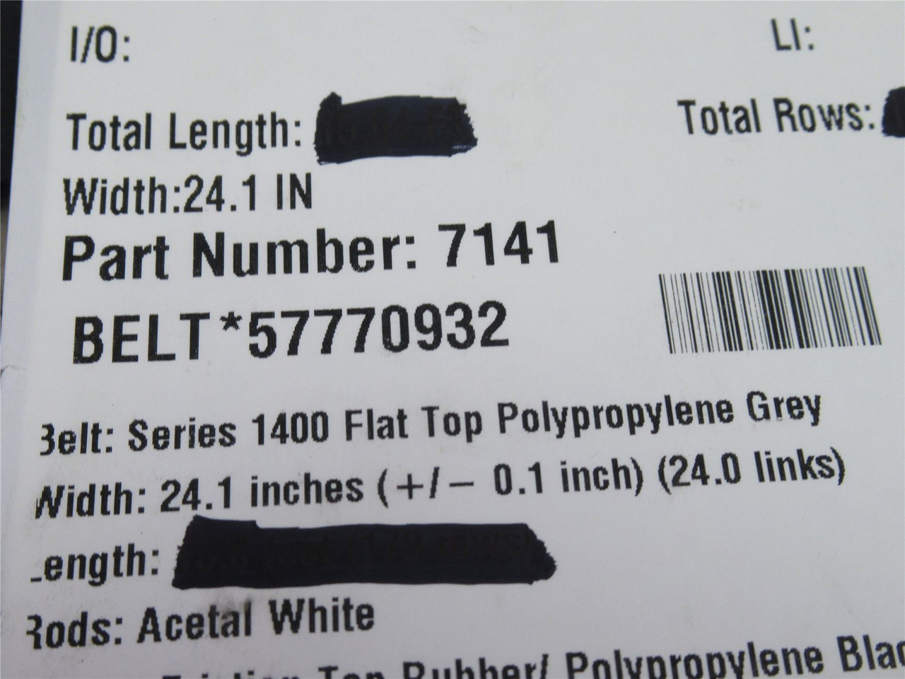 Intralox S1400-24.1-5; Series 1400 Flat Top Belt; 5'L X 24.1"W