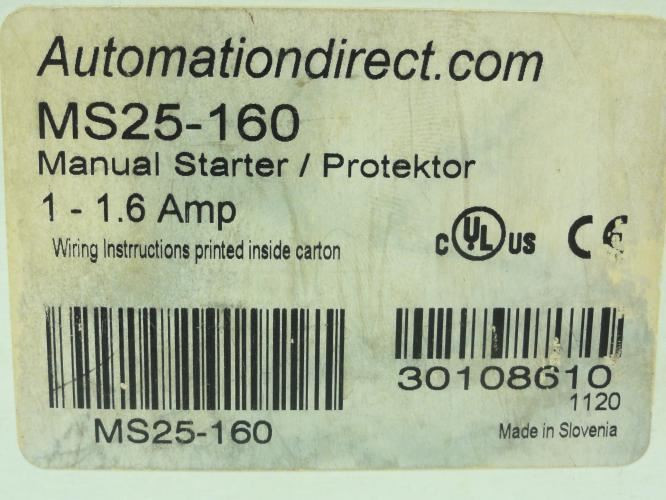 Automation Direct MS25-160; Manual Starter 1-1.6A 3P 600V