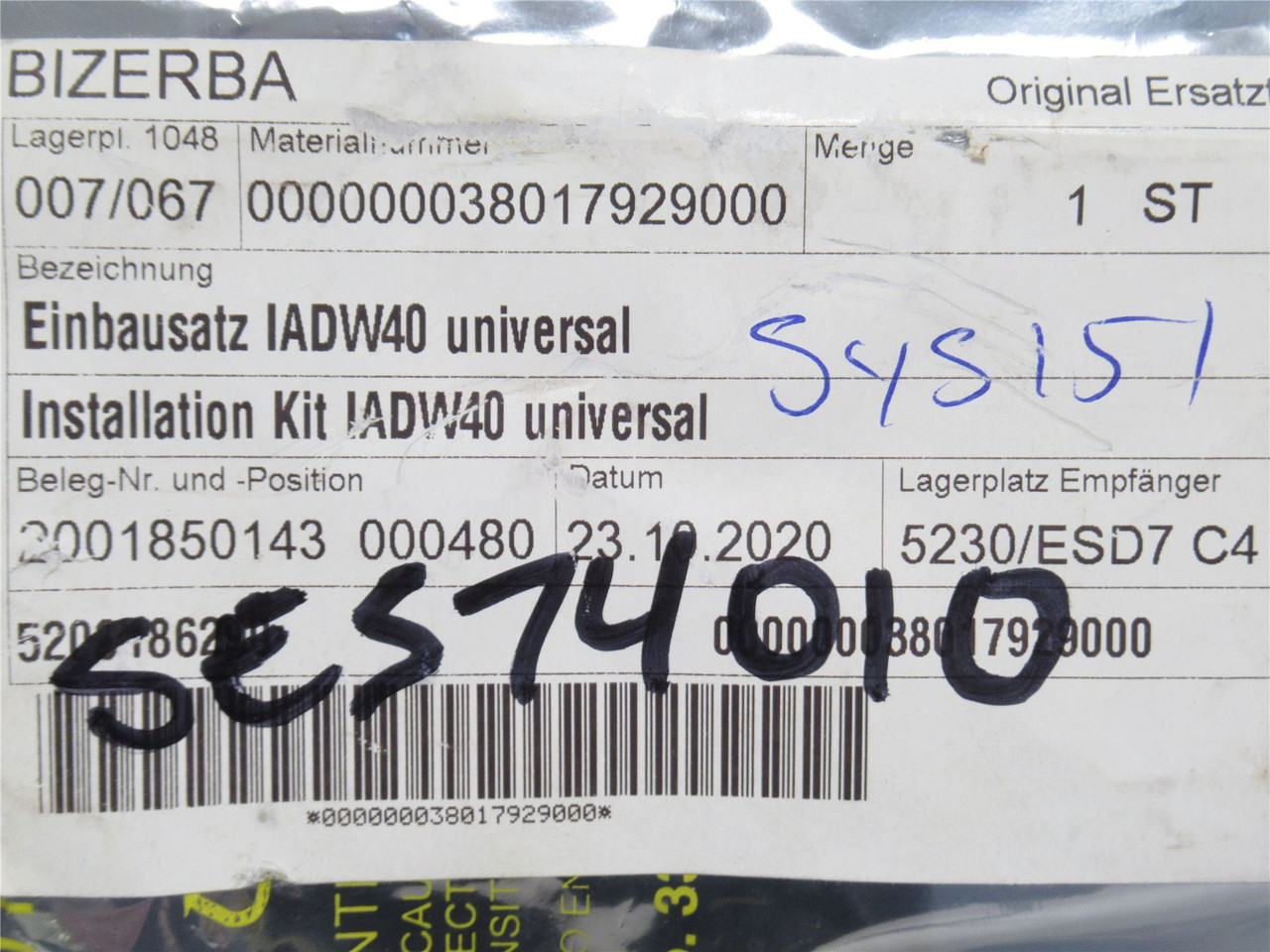 Bizerba 38017929000; Installation Kit IADW40 Universal