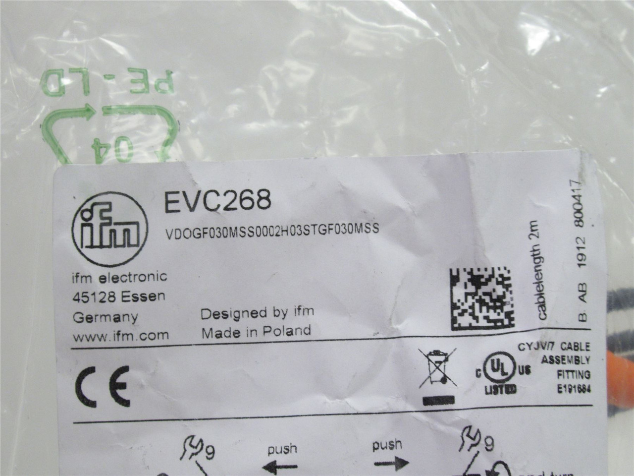 IFM EVC268; Female To Male M8 Connection Cable